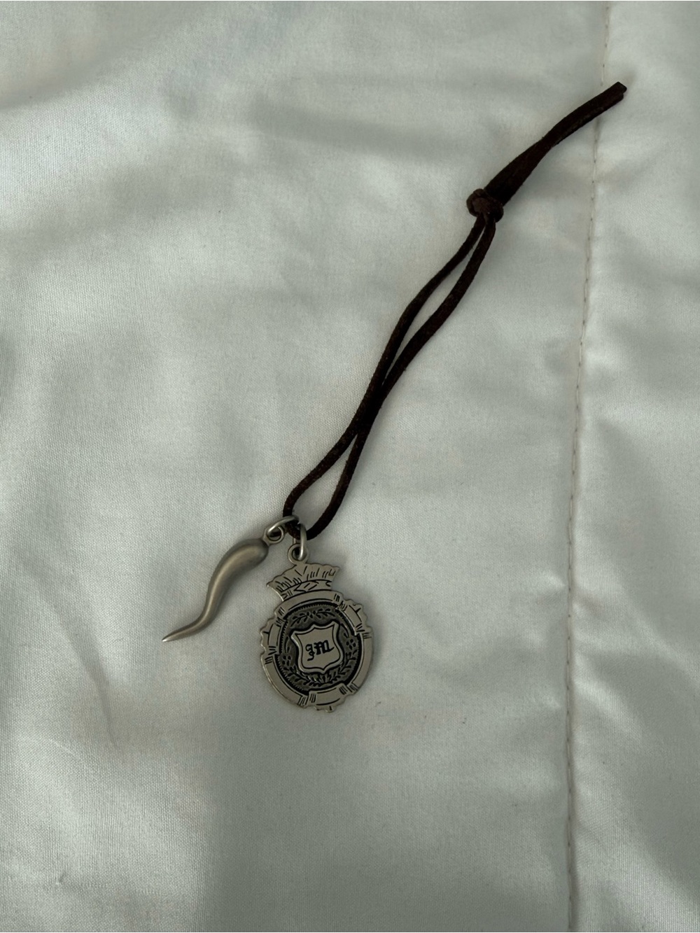 Juicy Couture Brown Leather Cord Necklace with Silver-Tone Crest & Horn Charms